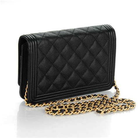 chanel wallet on a chain black caviar|CHANEL Caviar Quilted Boy Wallet On Chain WOC Black.